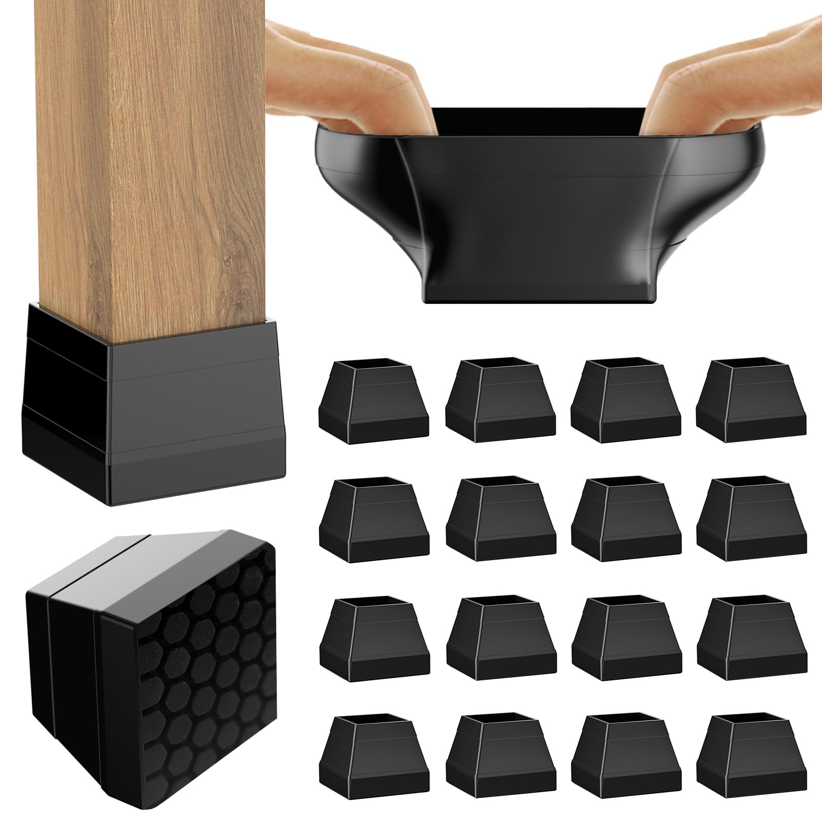 Photo 1 of 16 Pcs Non Slip Square Chair Leg Protector - Non Skid Furniture Grippers, Anti-Slip Silicone Furniture Feet Caps, for Outdoor Protection of Chair Legs(Glossy Black, 1.26-1.54").