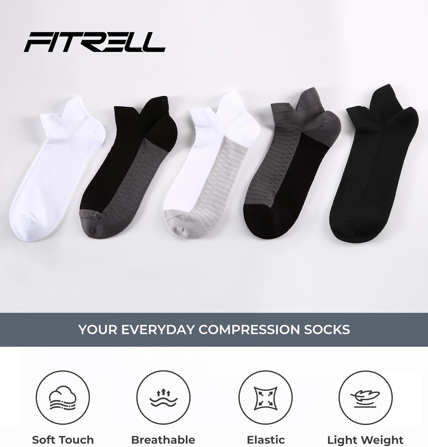FITRELL Ankle Compression Socks for Women & Men - 5/6 Pairs Cushioned Arch Support Running Socks, Plantar Fasciitis Relief - Image 7