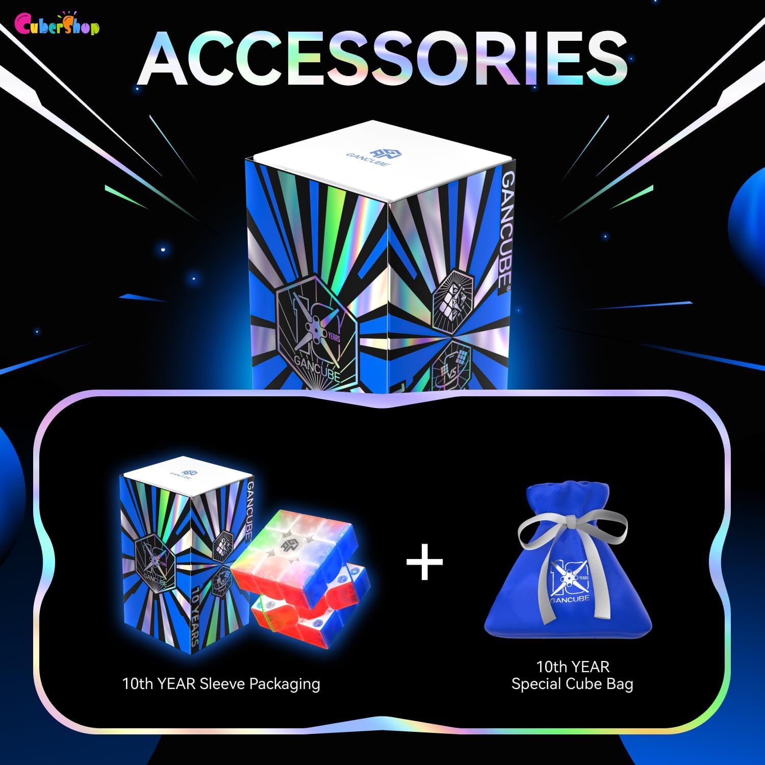 CuberShop GAN 356 ME UV (10th Anniversary Special Edition) Magnetic 3x3 Speed Cube, Gans 2024 Transparent Plastic 10 Anniversary, Smooth & Fast 3 by 3 Collectible, GAN 356 M E (Transparent UV Coated)