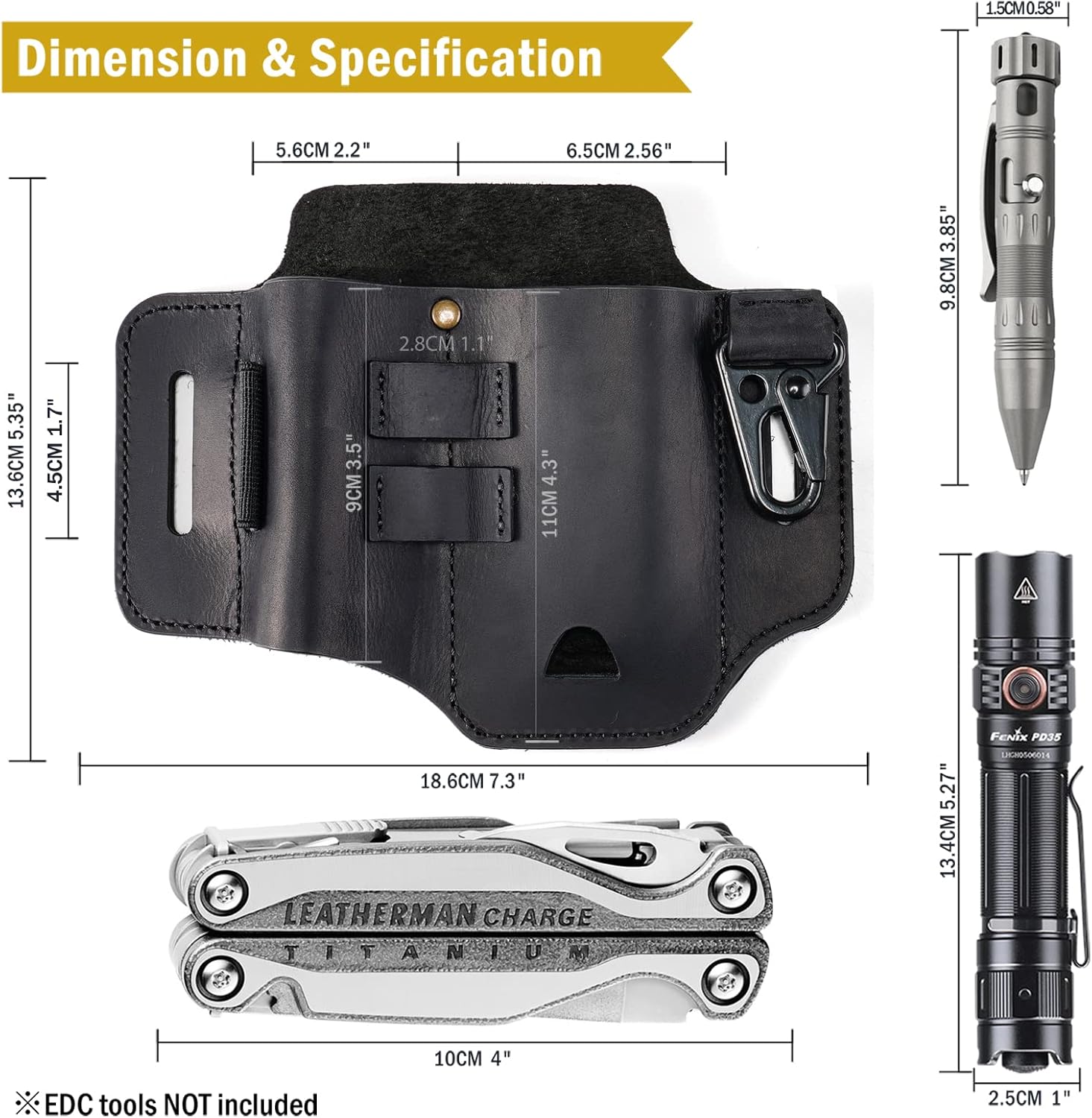 VIPERADE PJ35 Multitool Sheath for Belt, Leather EDC Pocket Organizer for Men, EDC Leather Sheath, EDC Belt Organizer (Black) - Image 6