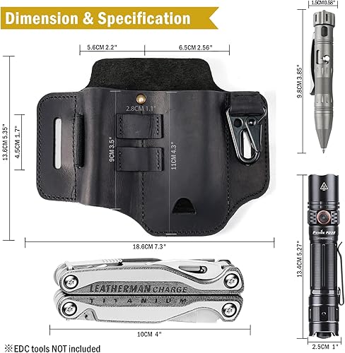 Miniatura 5 de VIPERADE PJ35 Funda multiherramienta para cinturón, organizador de bolsillo EDC de cuero para hombres, funda de cuero EDC, organizador de cinturón