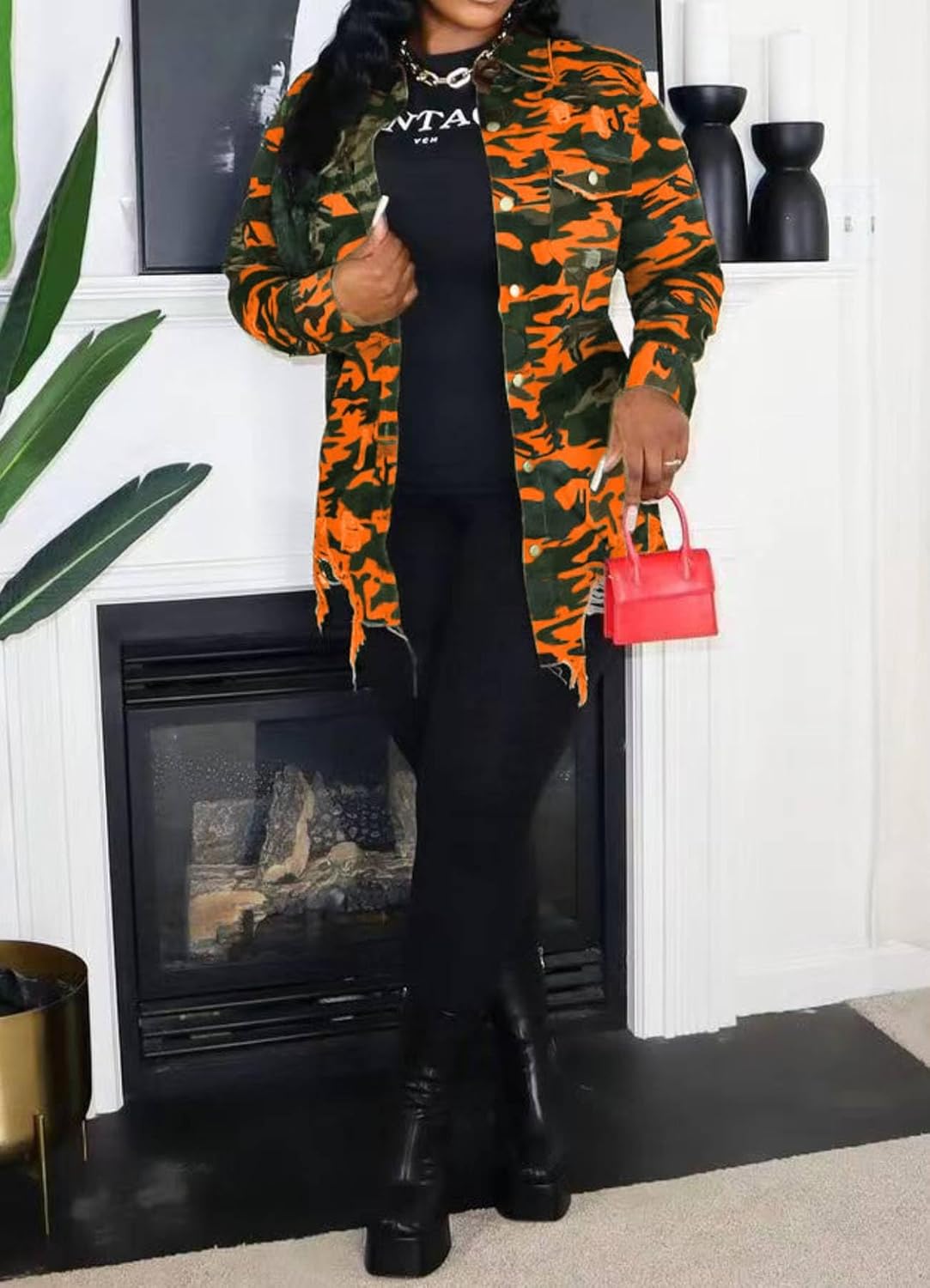 Camo Jacket for Women Long Sleeve Button Down Army Fatigue Camouflage Denim Outwear Coat with Pockets - Image 2