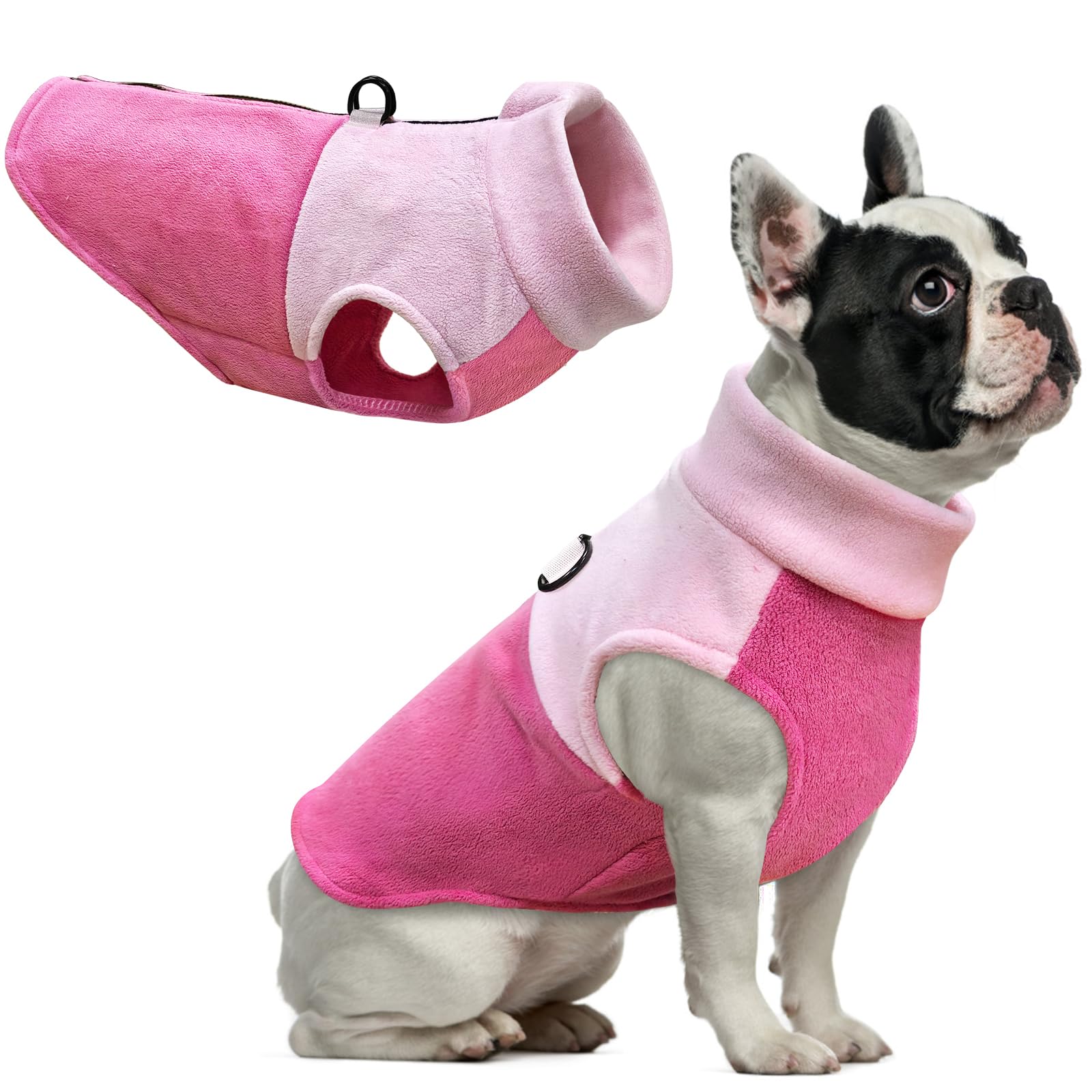Idepet Dog Fleece Vest Sweater Zip Up Warm Pullover Dogs Jacket with D-Ring Leash Winter Cold Weater Coat Pet Sweatershirt Clothes Hoodie for Small