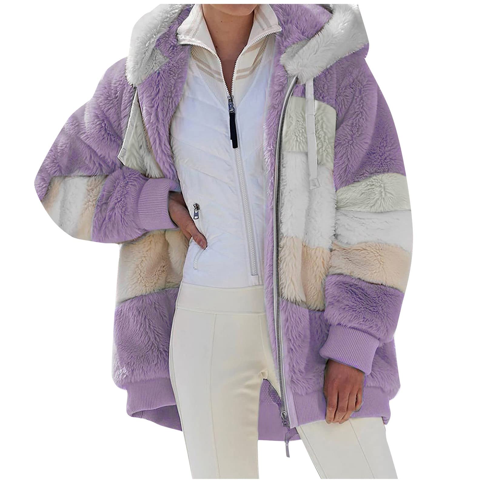Fleecejacke Damen Mit Kapuze Wintermantel Teddy Mantel Teddyfleece Jacke