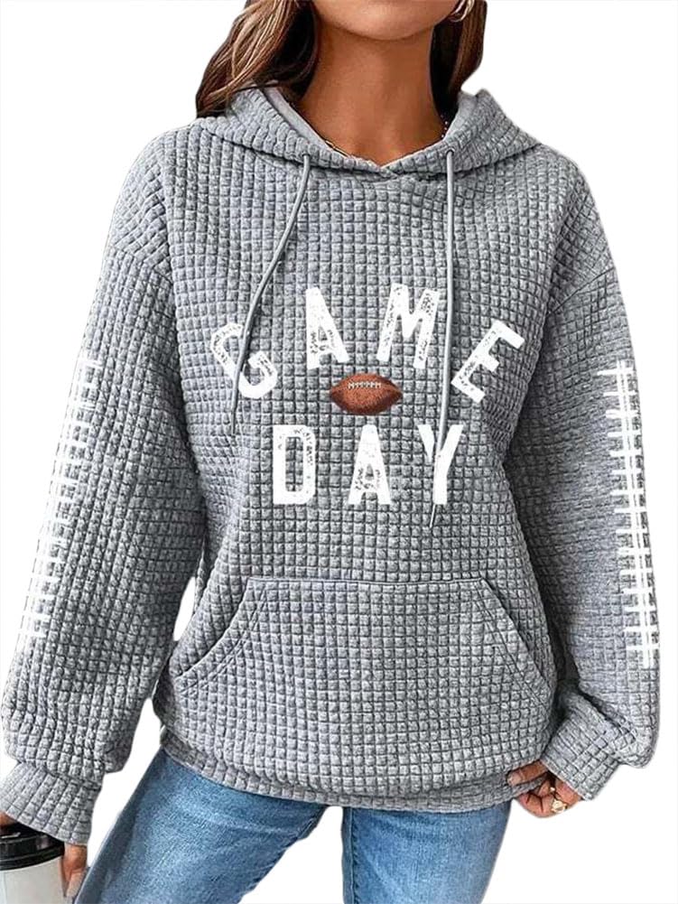 Women's Pullover Sweatshirt Drawstring Tis The Season Pumpkin Printed Waffle Hoodie Long Sleeve Tops with Pocket-image-39
