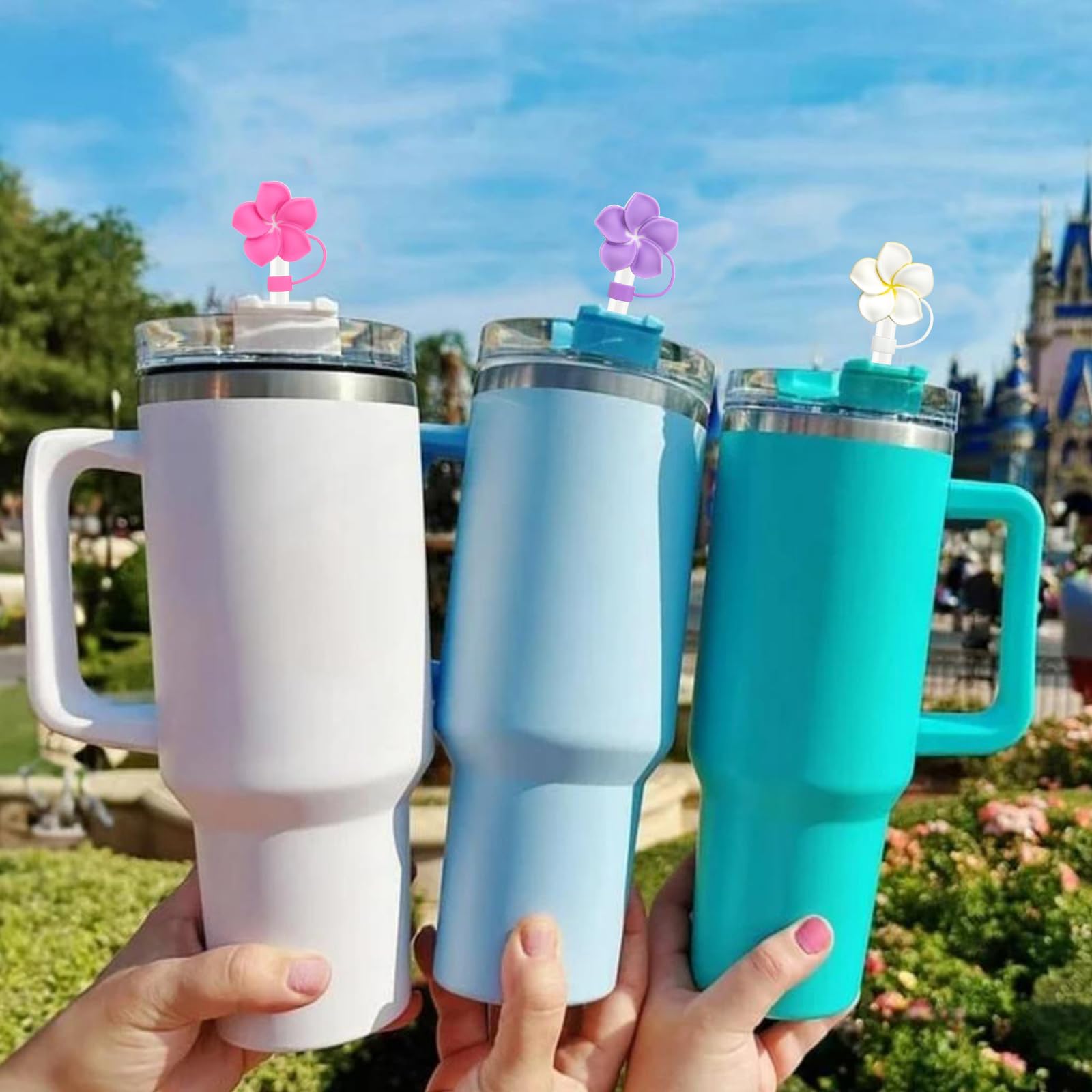 Paquete de 13 tapas de paja de flores para vasos, 10 mm, lindo polígono a prueba de polvo para botellas de agua, vasos Stanley, accesorios, regalos para mujeres, recuerdos de fiesta