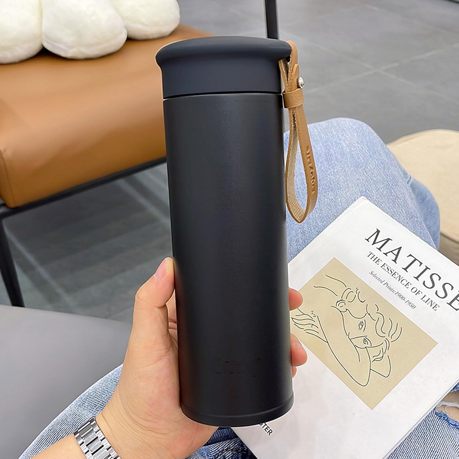 Stainless Steel Water Flask Vacuum Insulated Coffee Travel Mug Handle Thermal Cups For Hot And Cold Drinks Double Wall Tumblers with Lid Rope - Image 2