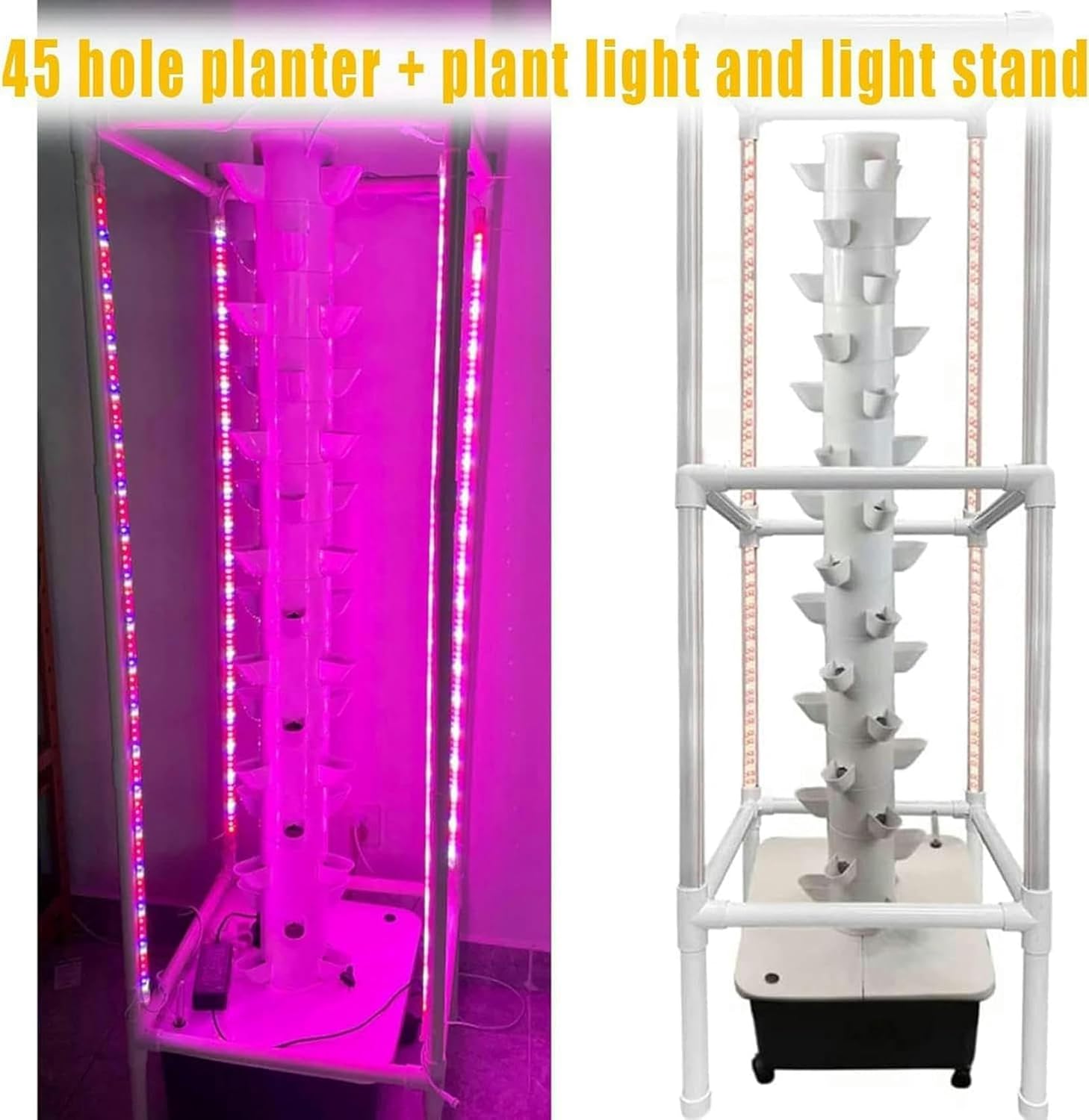 FLTRGO Hydroponic Tower Growing Sytem, Indoor Grow System with Grow Lights and Stands, Soilless Cultivation Grow Tower, 45 Holes Aeroponics Growing Kit