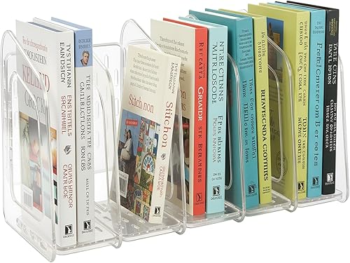 Soporte para libros de acrílico transparente de 5 secciones con asa, estante desmontable para revisteros para armario de oficina y almacenamiento de