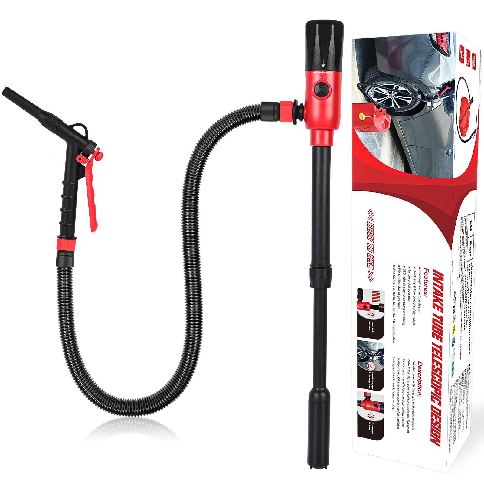 Elektrische Kraftstoffpumpe, innhom 3.2 GPM (12 L/min) Batteriebetriebene Flüssigkeitstransferpumpe Benzinpumpe für Benzin & Diesel, Tragbare Siphon Pumpe mit Schlauch & Durchflussregelung