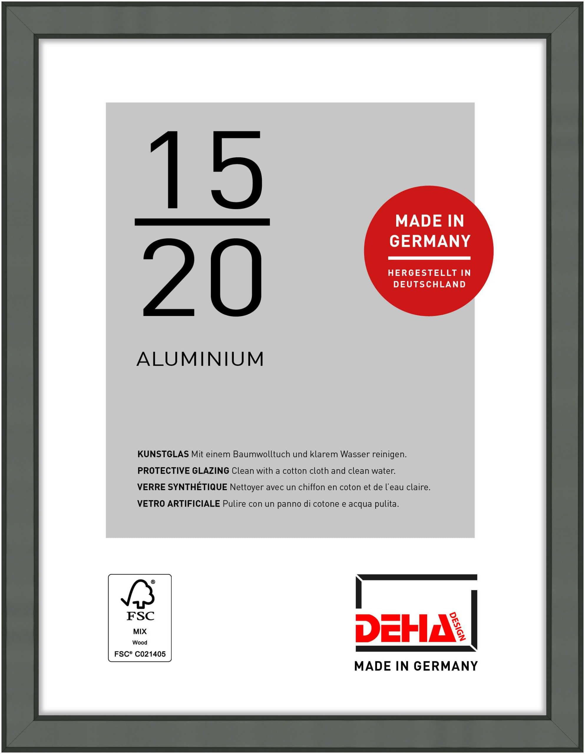 Deha Design Contrast Grey Boston Aluminium Picture Frame - 15X20 cm (6X8 in) – Grey - With Synthetic Glass And Push/Turn Clips