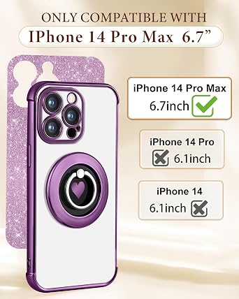 for iPhone 14 Pro Max Case - Women Glitter Bling Cute Girly Compatible with MagSafe Ring Stand Magnetic Phone Cover Girls Sparkly Luxury Elegant Aesthetic for Apple 14 Pro Max Cases - Purple