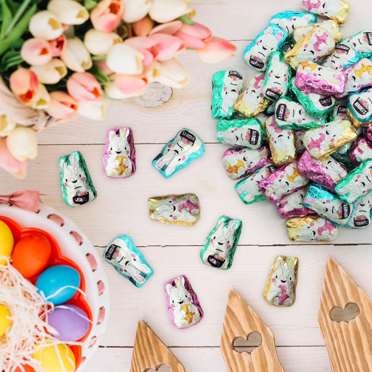 Easter Bunny Chocolate Treats, Bulk Candy, Individually Wrapped, Assorted Pastel Colors for Egg Hunts and Baskets 2 pounds