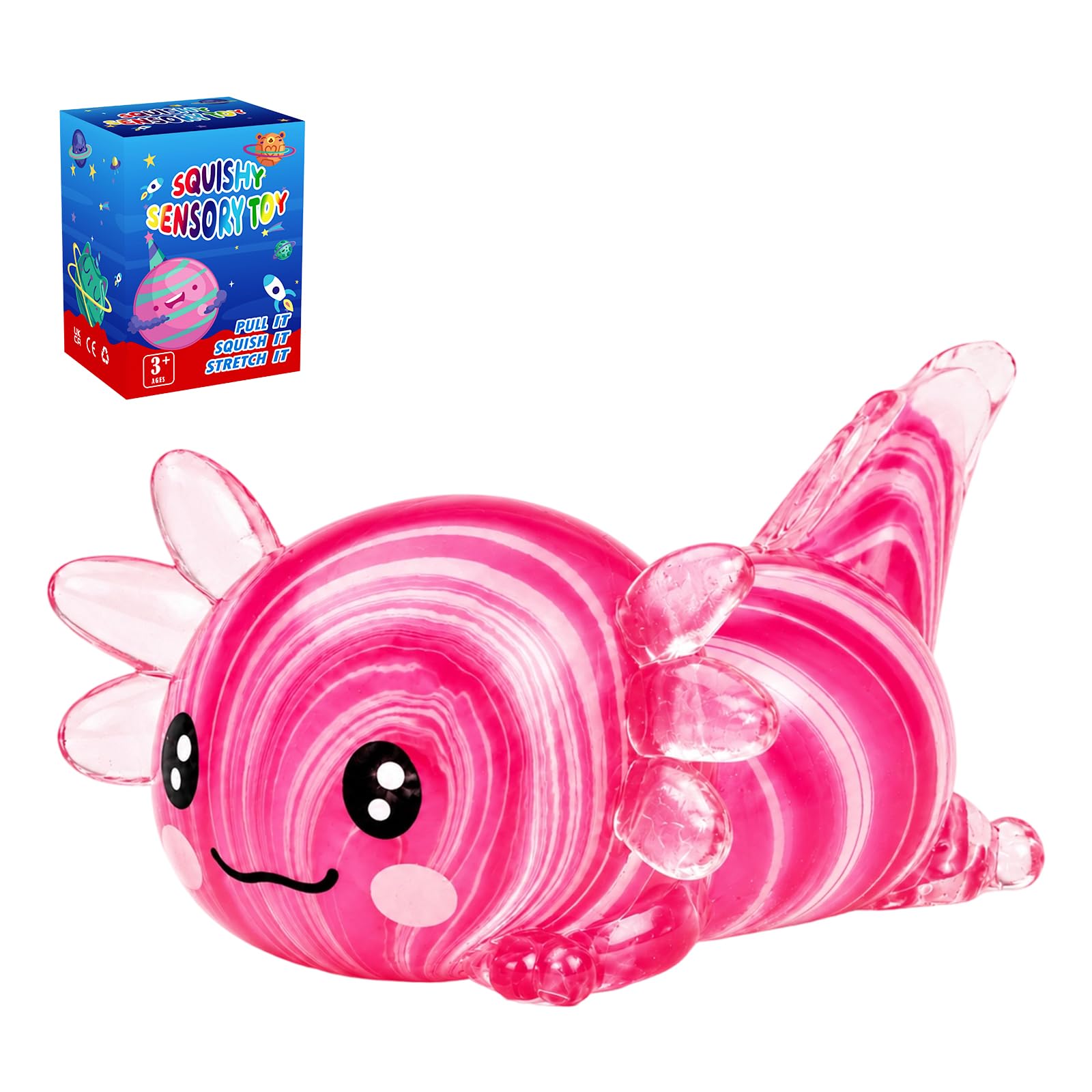 Axolotl Squishy Stress Relief Toy, Soft Squeeze Fidget Toy(Marbled Pink)