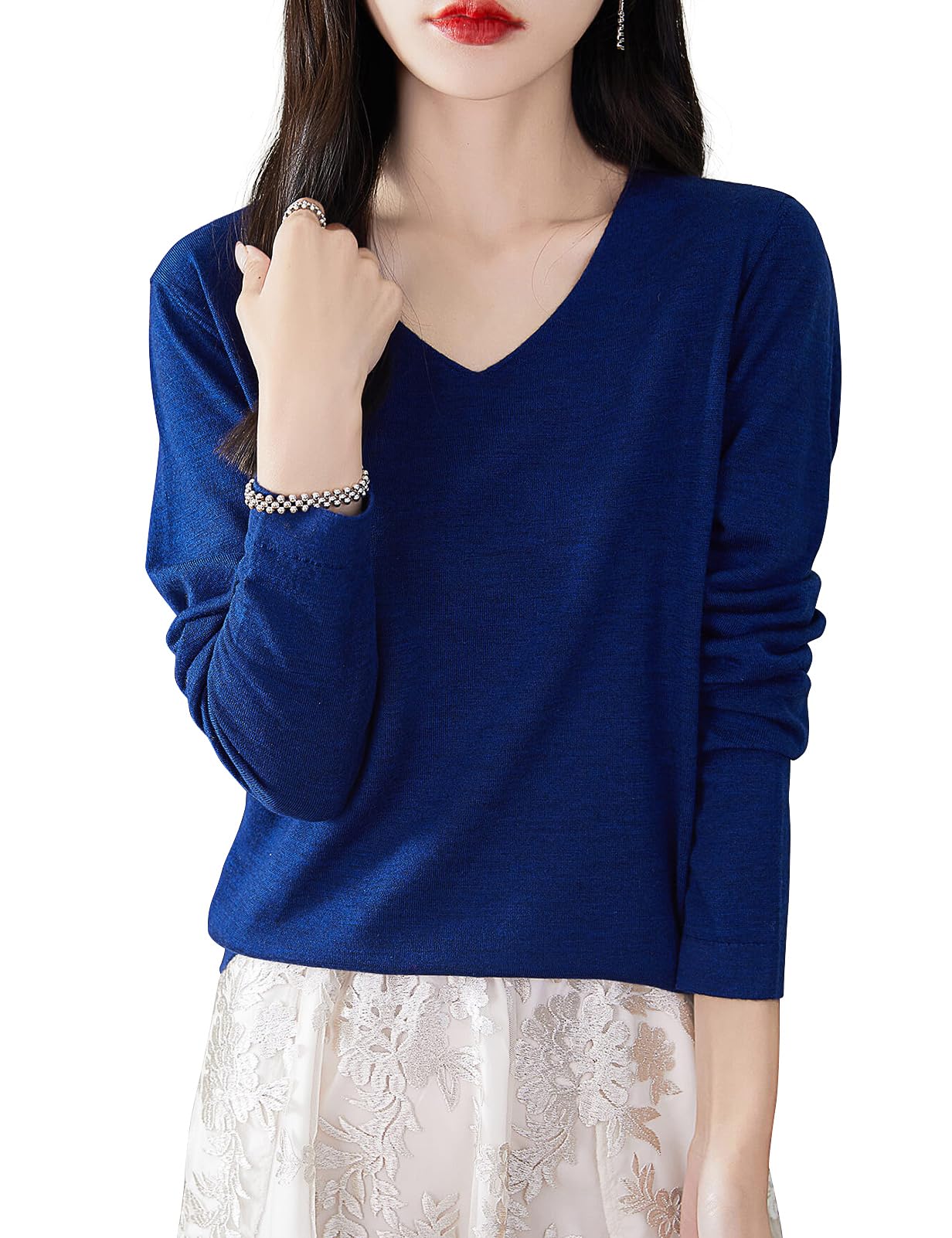 Chanyarn Donna 100% Lana Merino Maglie Termiche Maglietta Scollo a V Manica Lunga Viaggio Escursionismo T-Shirt Termiche Base Layer