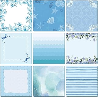 9 Pcs Aesthetic Sticky Notes Cute Pastel Self Stick Notepads Easy to Post Desk Supplies for Home Office Decor School Accessories Women Birthday Coworker Gifts(Blue)