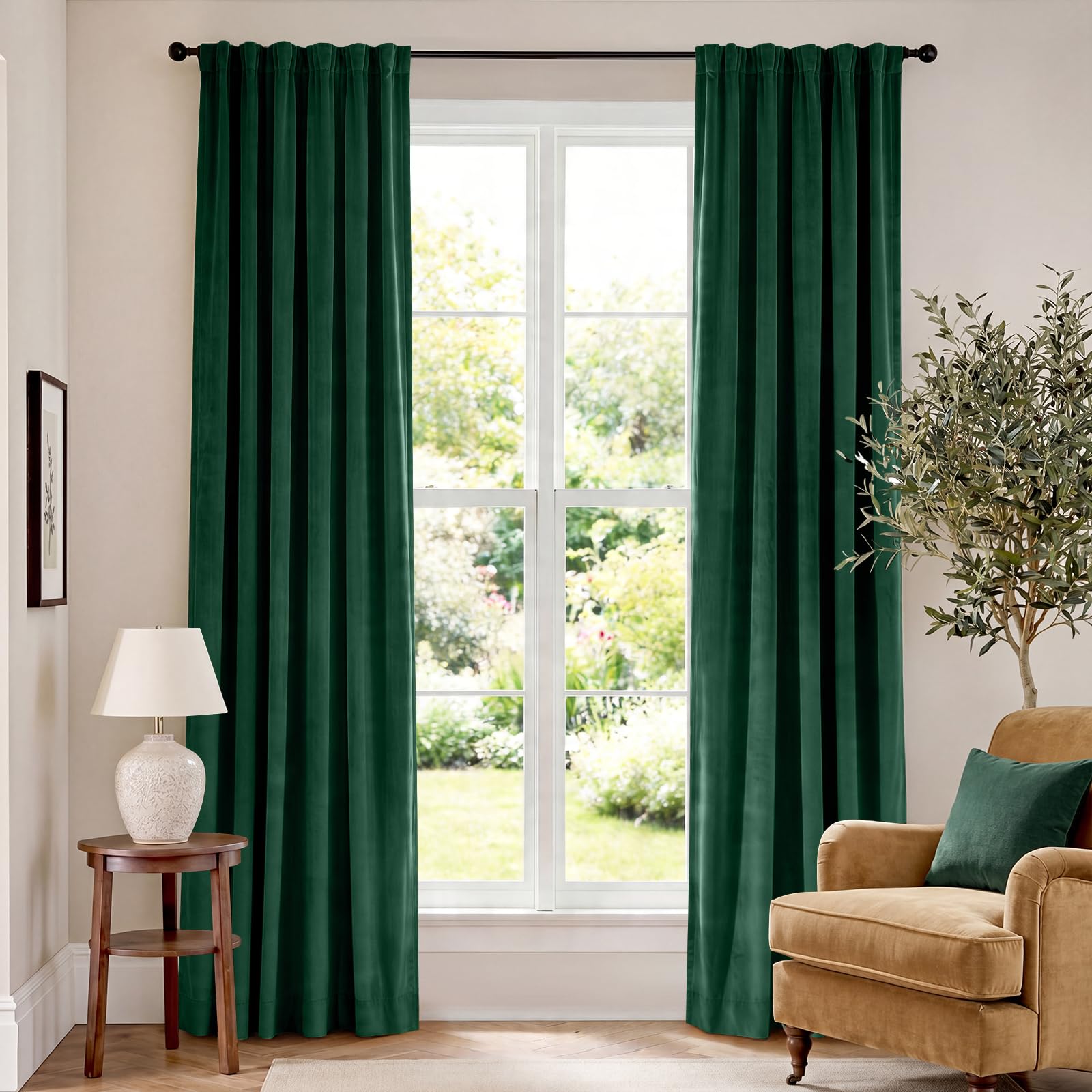 Lazzzy Velvet Blackout Curtains Thermal Insulated Curtains Emerald Green 84 Inches Long Drapes for Bedroom Living Room Noise Reducing Super Soft Luxury Rod Pocket 2 Panels Emerald Green โ image 1