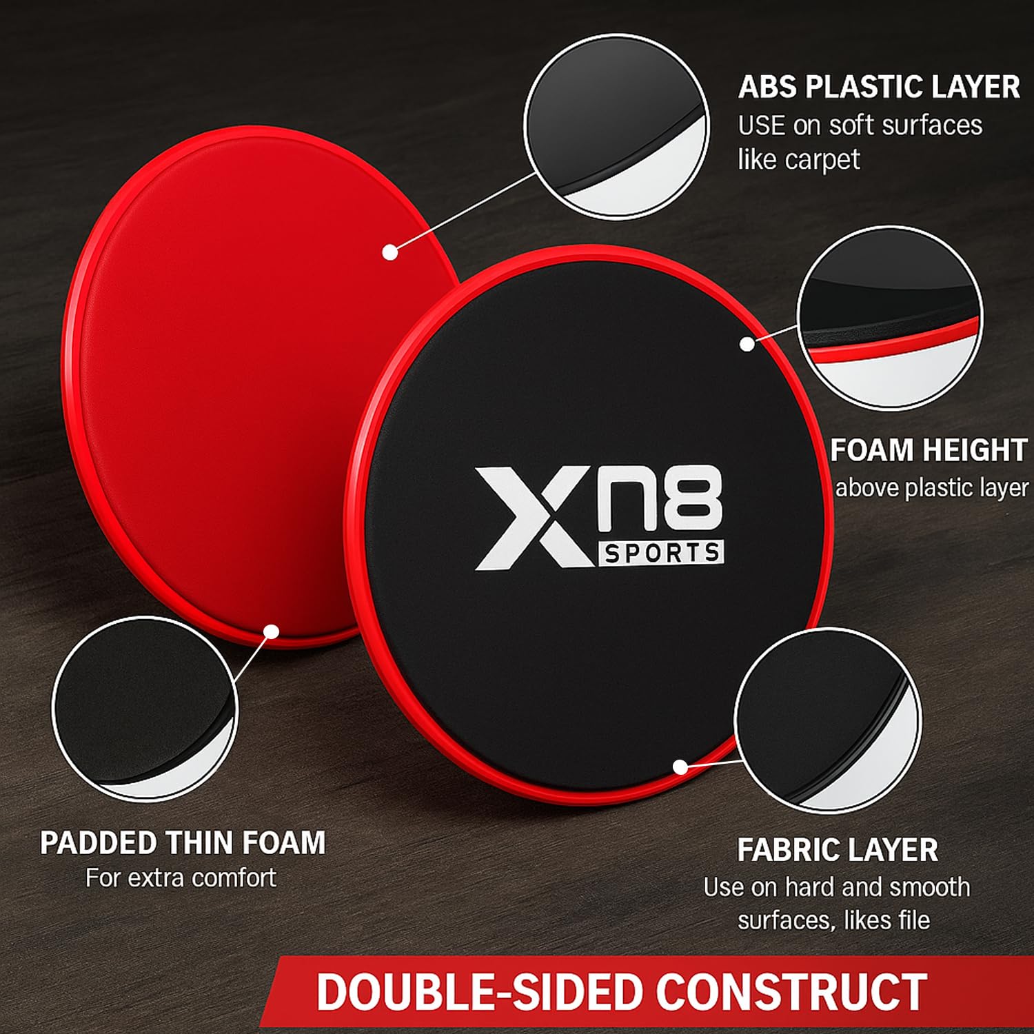 Xn8 Exercise Core Sliders Dual-Sided Gliding Discs for Abdominal & Full Body Workouts, Home Gym & Pilates - Image 3