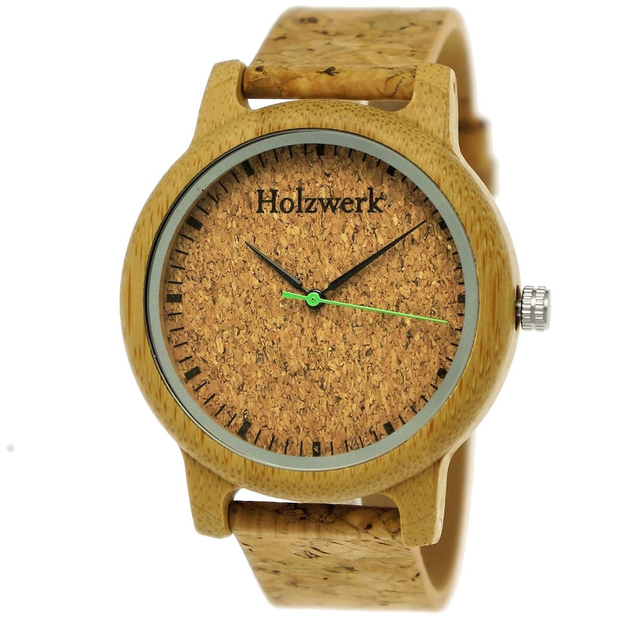 Holzwerk Germany Handgefertigte Unisex Holz-Uhr - Klassische Quarz-Uhr für Damen und Herren mit Kork-Armband und Ziffernblatt - Öko-Natur-Vegan