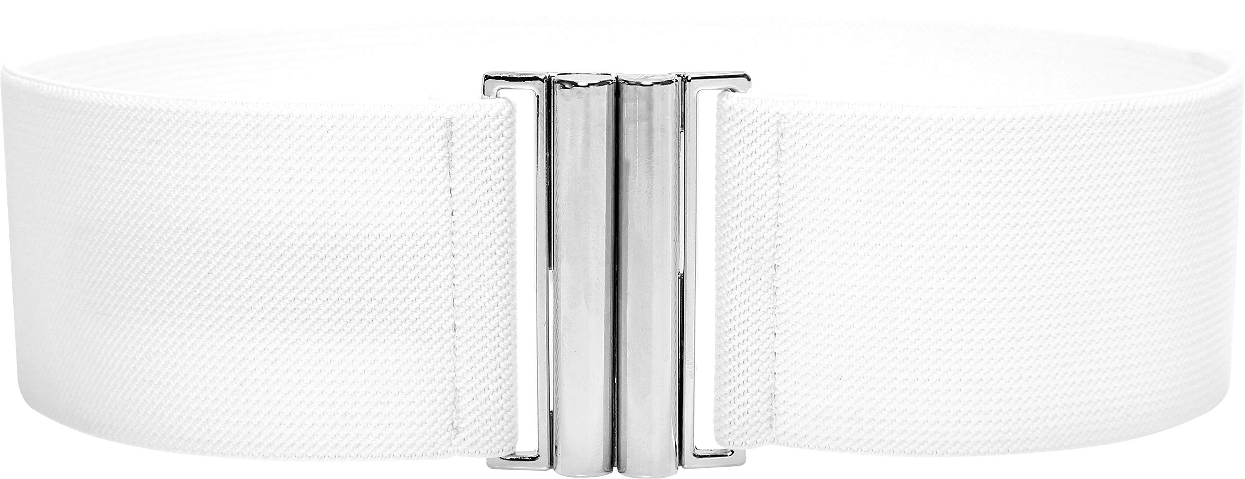 Blackbutterfly Women's White Wide Elastic Waist Cinch Stretch Waistband Retro Vertical Clasp Buckle Belt (, Xxl)