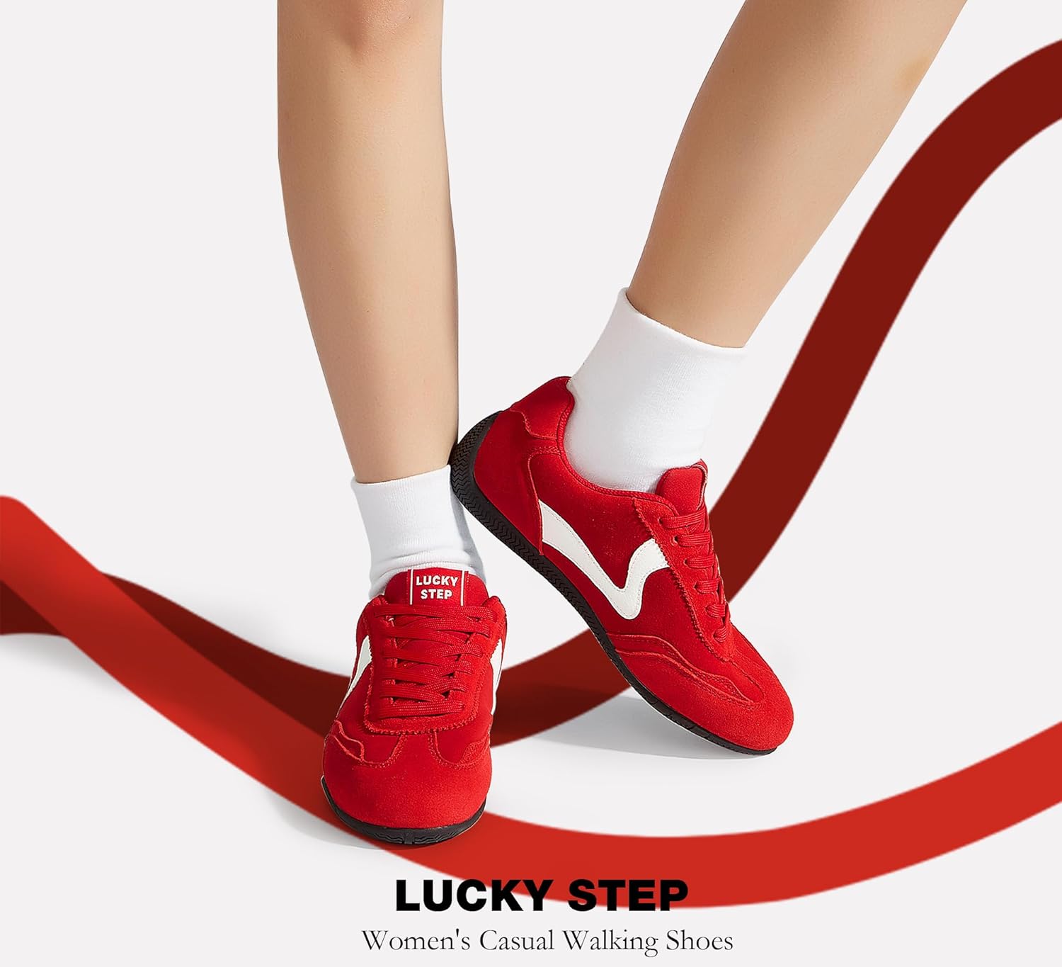 LUCKY STEP Women's Casual Walking Shoes Lifestyle Lightweight Suede Classic Non Slip Trendy Cute Comfortable Running Retro Lace-up Fashion Sneakers - Image 9