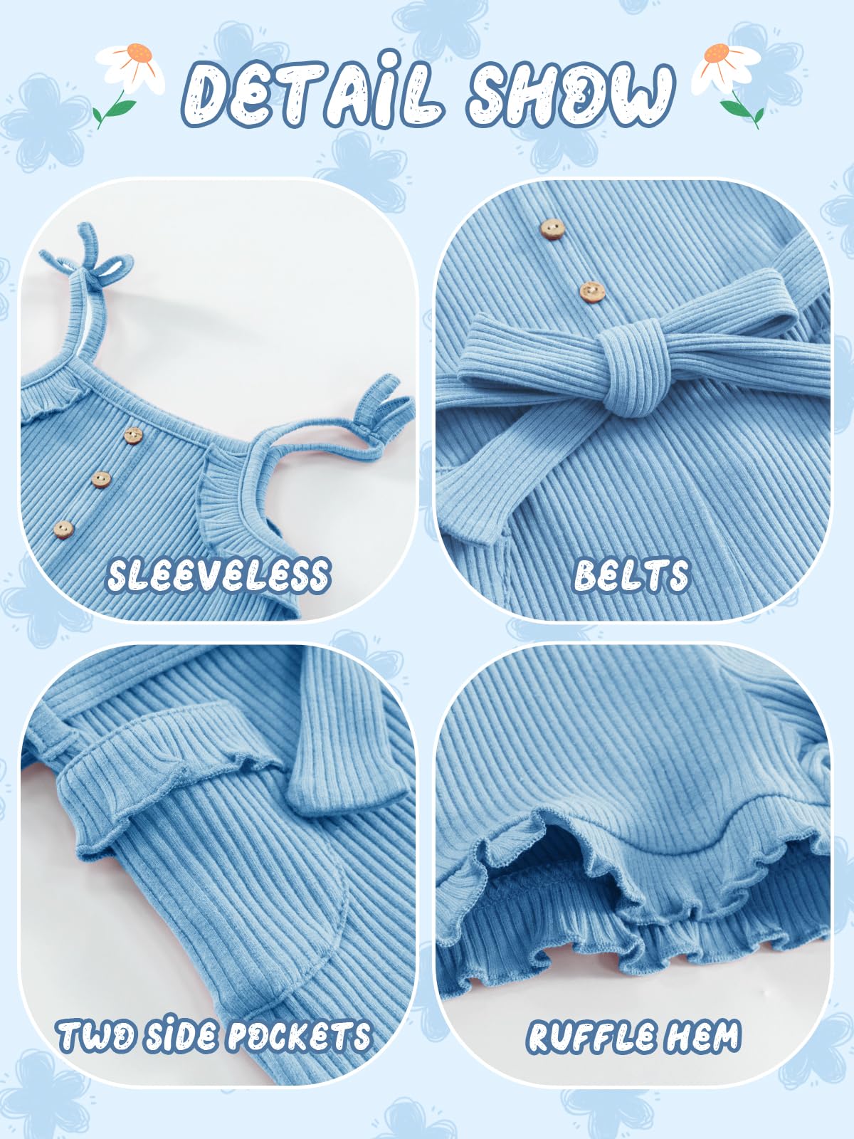 Miipat Vestiti Set Outfit Estivo per Bebè Bambina, Tutina Senza Maniche Bambine Tutine per Bambini Informale Romper Maglia con Volant