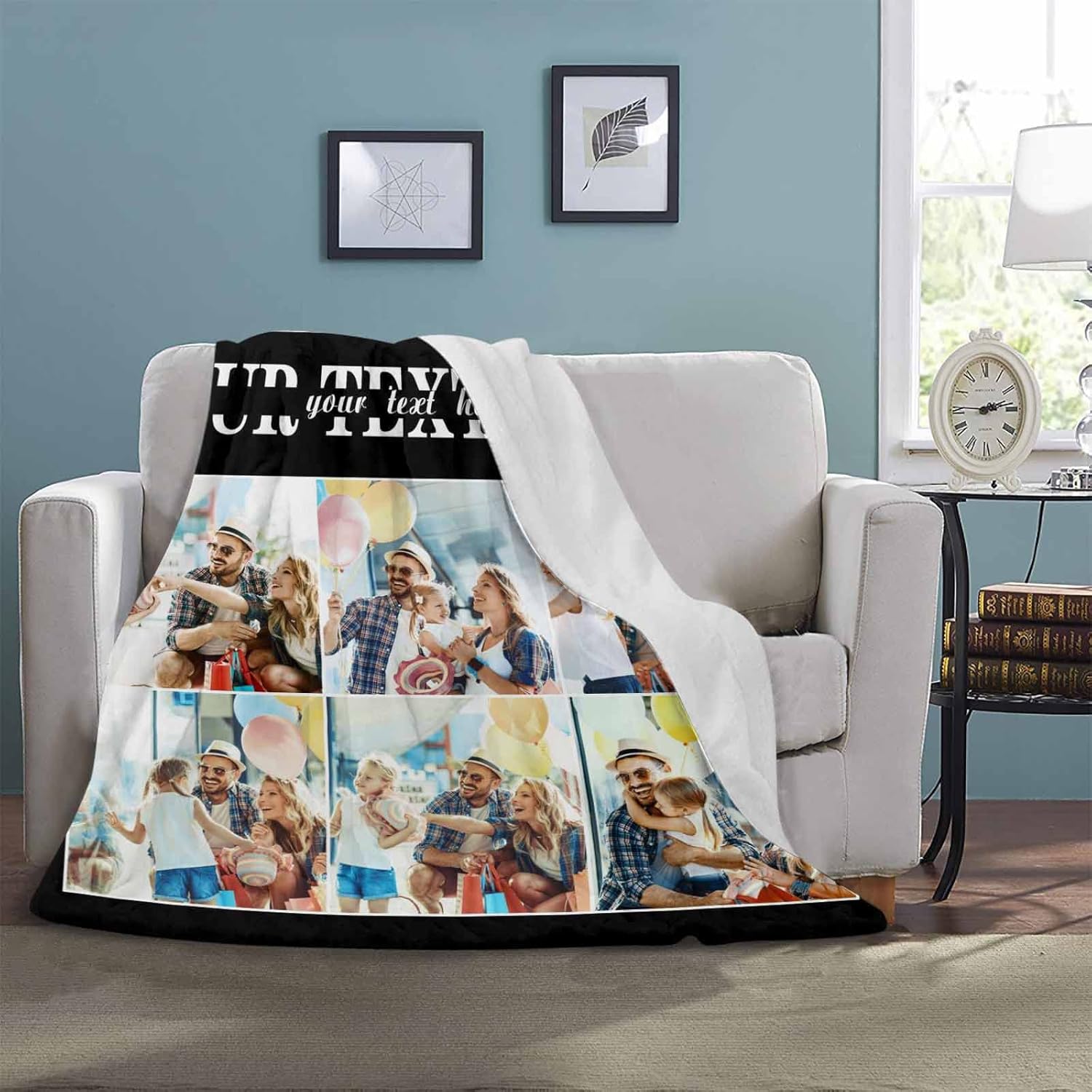 Custom Blanket with Photo Personalized Picture Text Blanket Customized Throw Blanket Personalized Funny Gifts for Valentines,Boyfriend,Dad,Mom,Friends,New Year,Birthday 50 x 60 Inches
