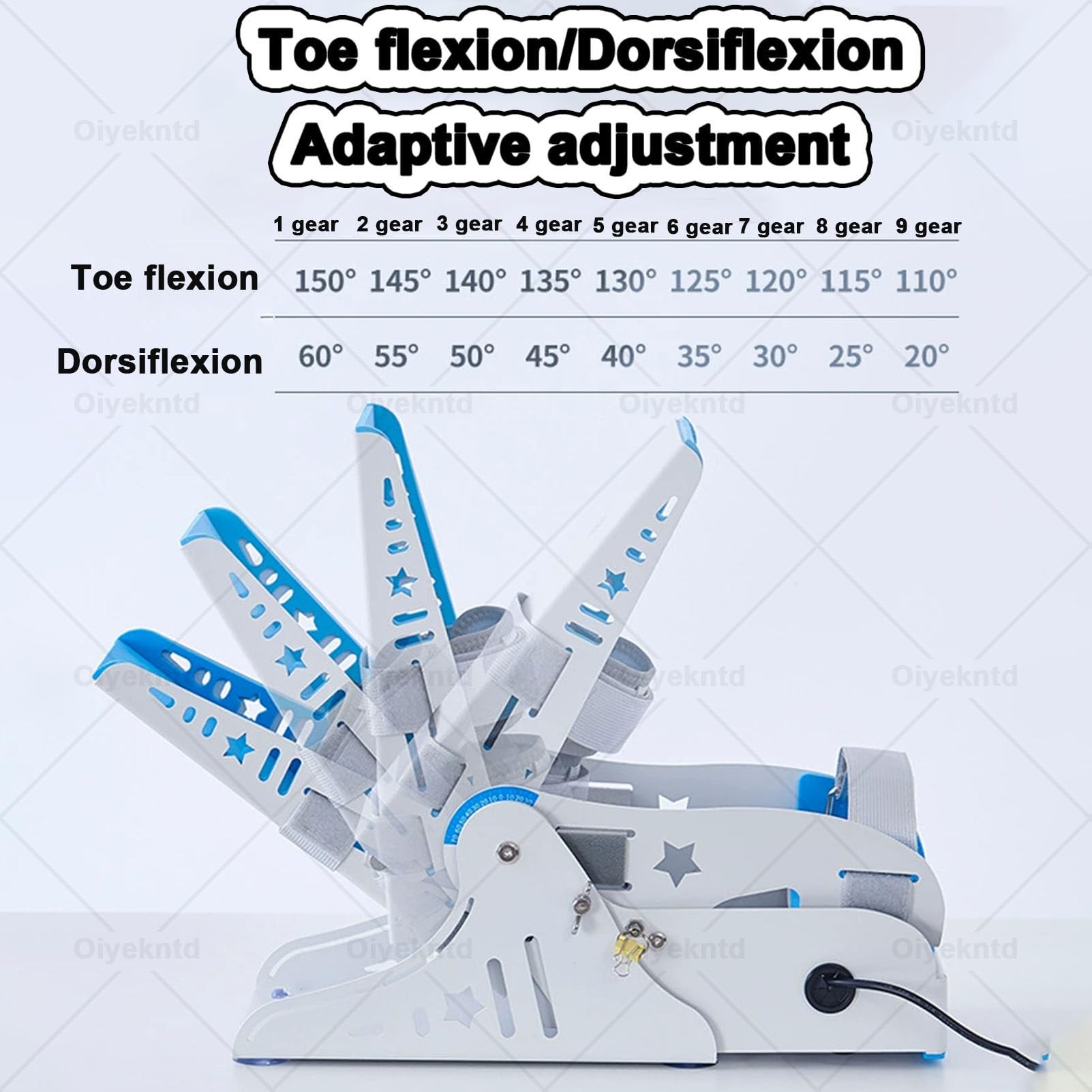 Entrenador eléctrico de tobillo, equipo de rehabilitación para pie caído, con control remoto, entrenamiento bidireccional de dorsiflexión y flexión-extensión, ángulo ajustable de 9 velocidades