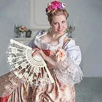 Vista 7 de Handheld Chinese Folding Fan Lace Hand Fans for Women Foldable Bulk for Party Wedding Church Dancing (White)