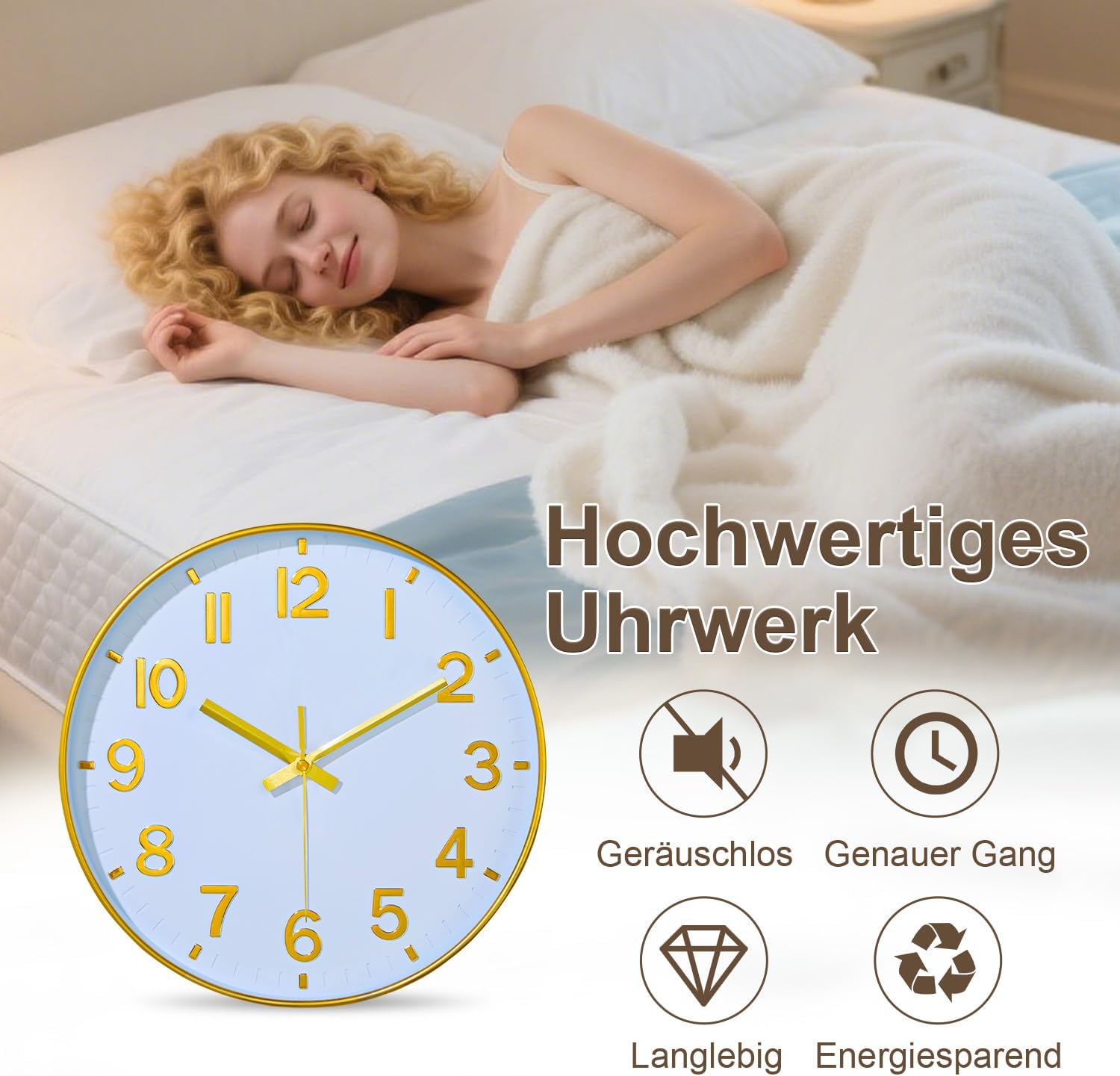 Modern Wall Clock, 10 Inch Digital Wall Clocks Battery Operated, Round Non Ticking Silent Analog Clock for Bedroom Living Room Kitchen Office Gym Classroom Decor, Gold Battery Clock thumbnail