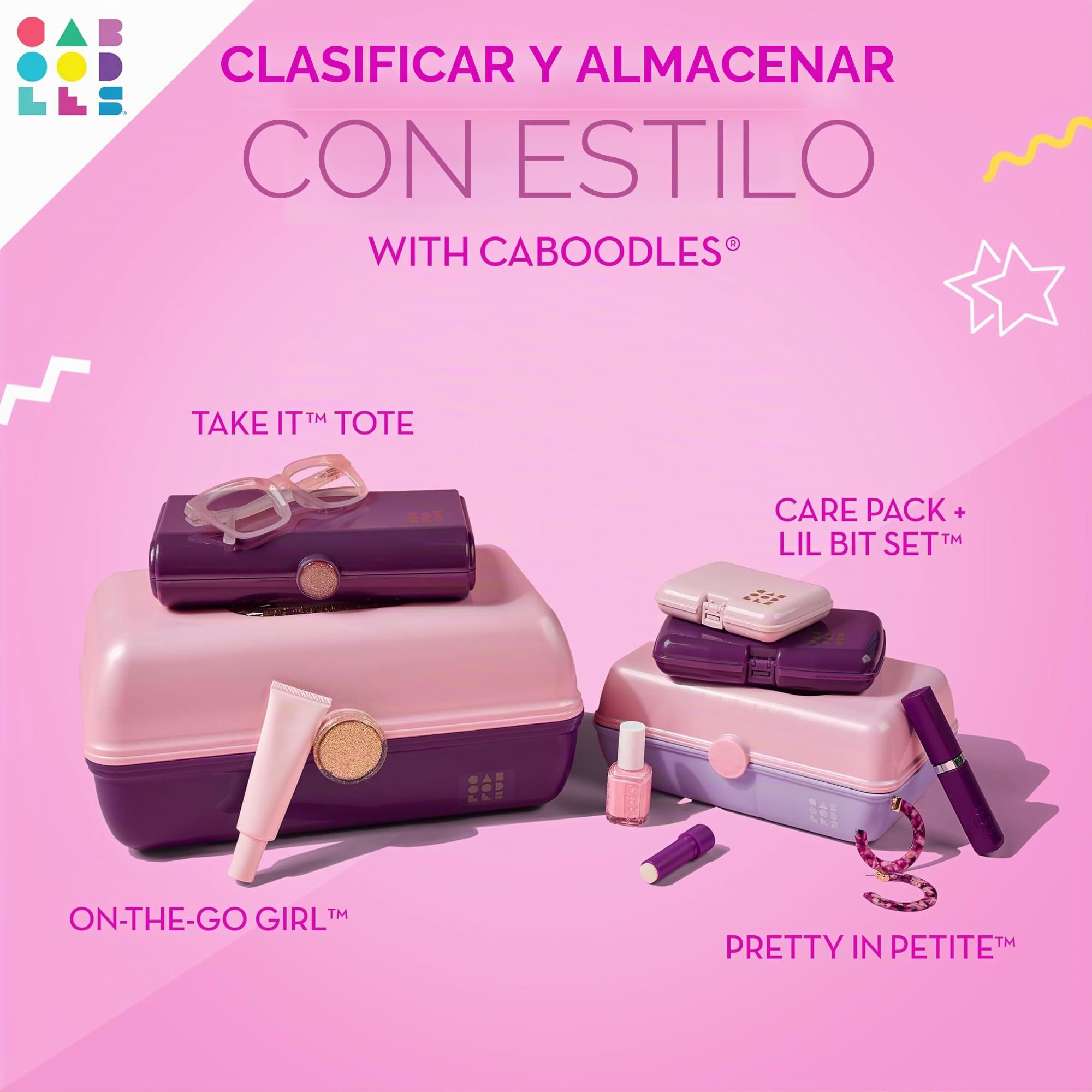 Caboodles On-The-Go - Caja de Maquillaje para niñas, Caja organizadora de Maquillaje de plástico Duro, Espejo Integrado, Cierre Seguro para Viajes Seguros, Amplio Almacenamiento para artículos