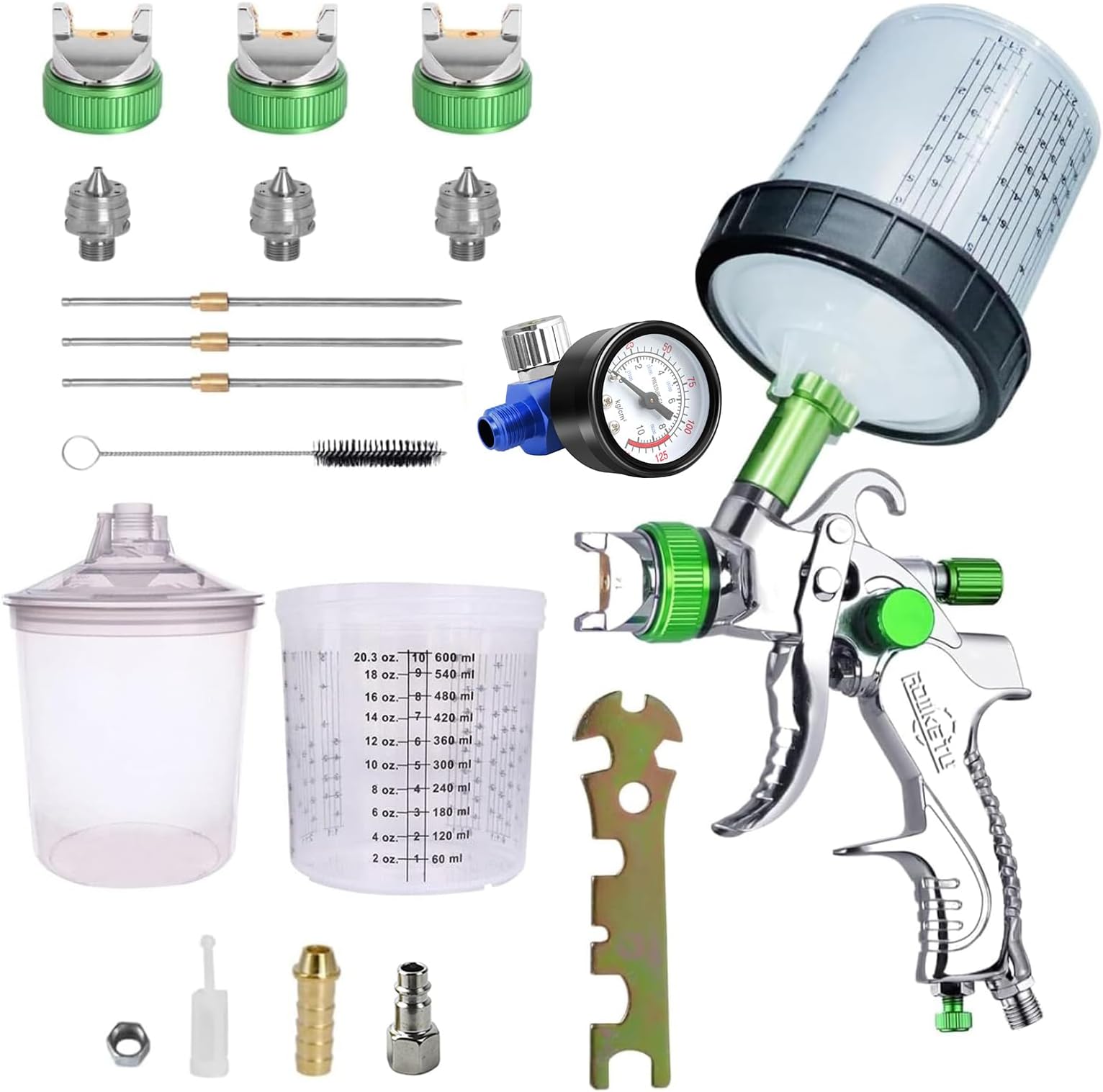 Pistolet à Peinture HVLP Professionnel Avec 4 Buses (1.4, 1.7, 2.0, 2.5 Mm) - Pulvérisateur à Air Comprimé - Pour Carrosserie, Meubles, Murs