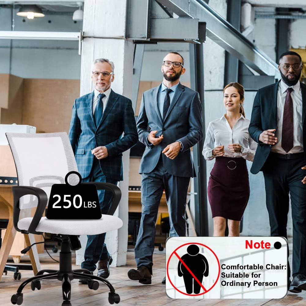 Ergonomic Office Chair Computer Desk Chair with Back Support Mesh Rolling Swivel PC Executive Chair Modern Adjustable Height Task Works Office Chair for Women Men, White