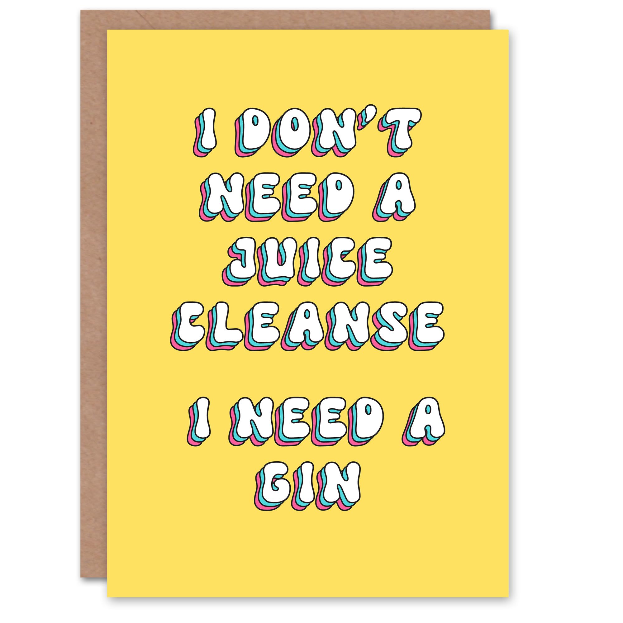 Artery8 Greeting Card Need Gin Not Juice Cleanse Funny Retro Yellow For Her Woman Wife Gran Mum Sister Birthday Card