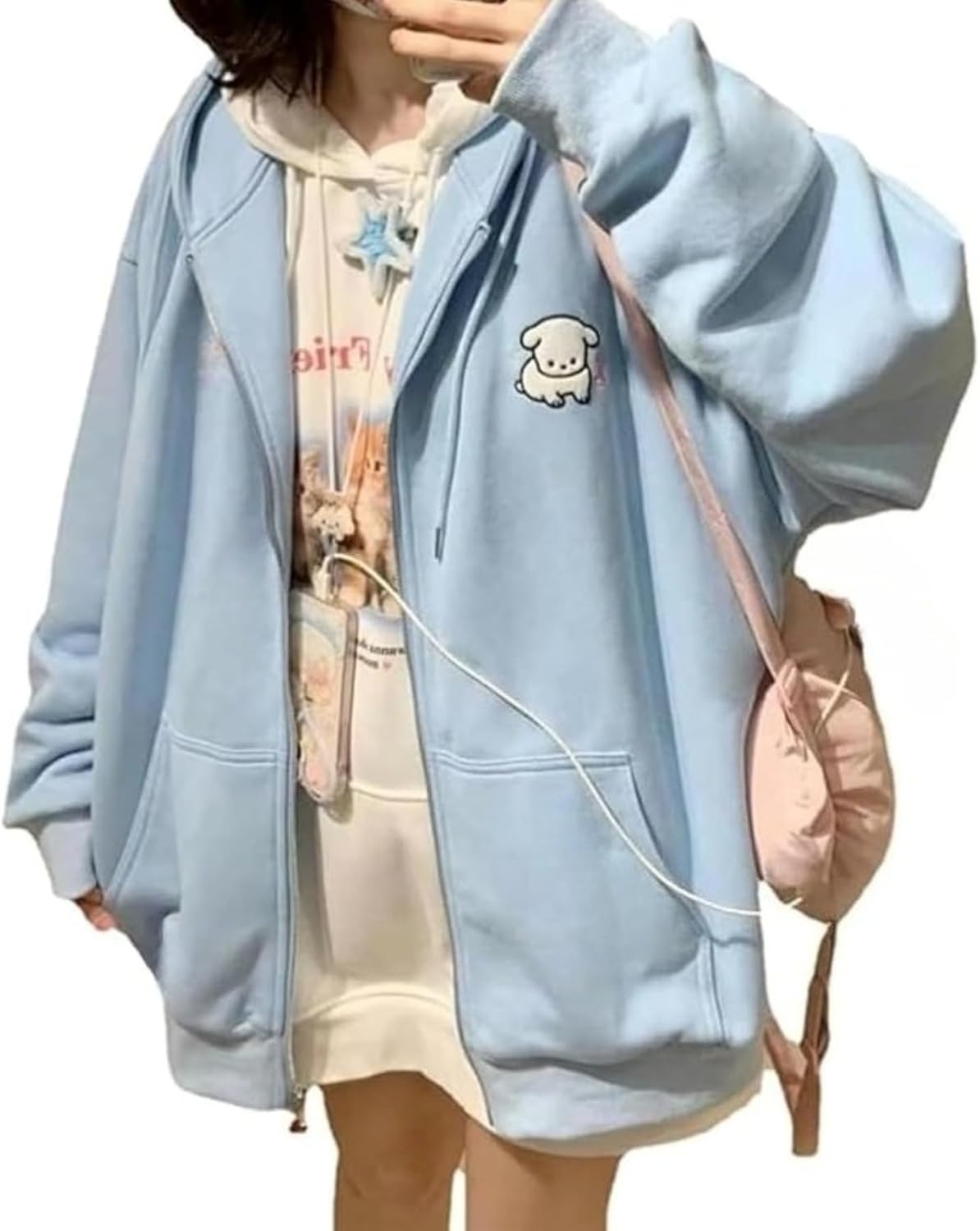 LRF Kawaii Cute Zip Up Hoodie Cartoon Oversized Pullover Jacket Harajuku Kawaii Hooded Y2K Top