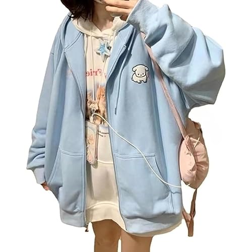 LRF Kawaii Cute Zip Up Hoodie Cartoon Oversized Pullover Jacket