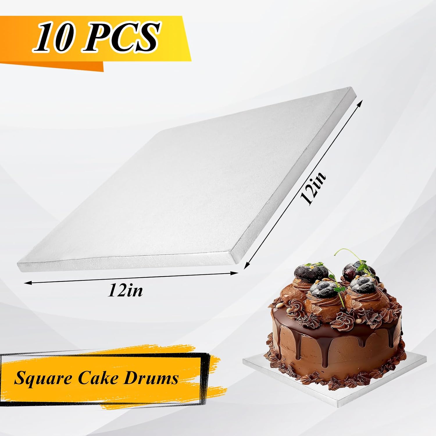 10 PCS Square Cake Drum 12 Inch Square Cake Board 1/2 Inch Thick Silver Cake Drum for DIY, Decorating, Baking Supplies