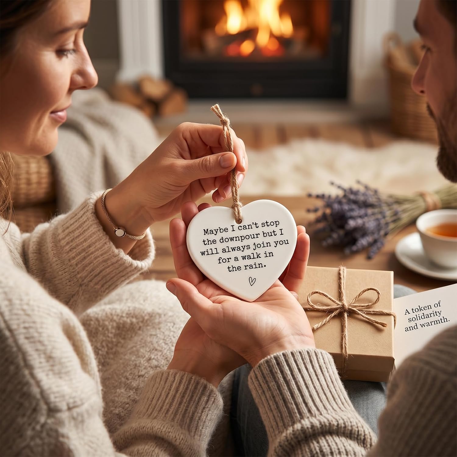 Ceramic Heart Keepsake Ornament, Friendship Gifts for Women, Maybe I Can't Stop the Downpour Ceramic Ornaments, Encouragement Keepsake for Best Friend & Sister