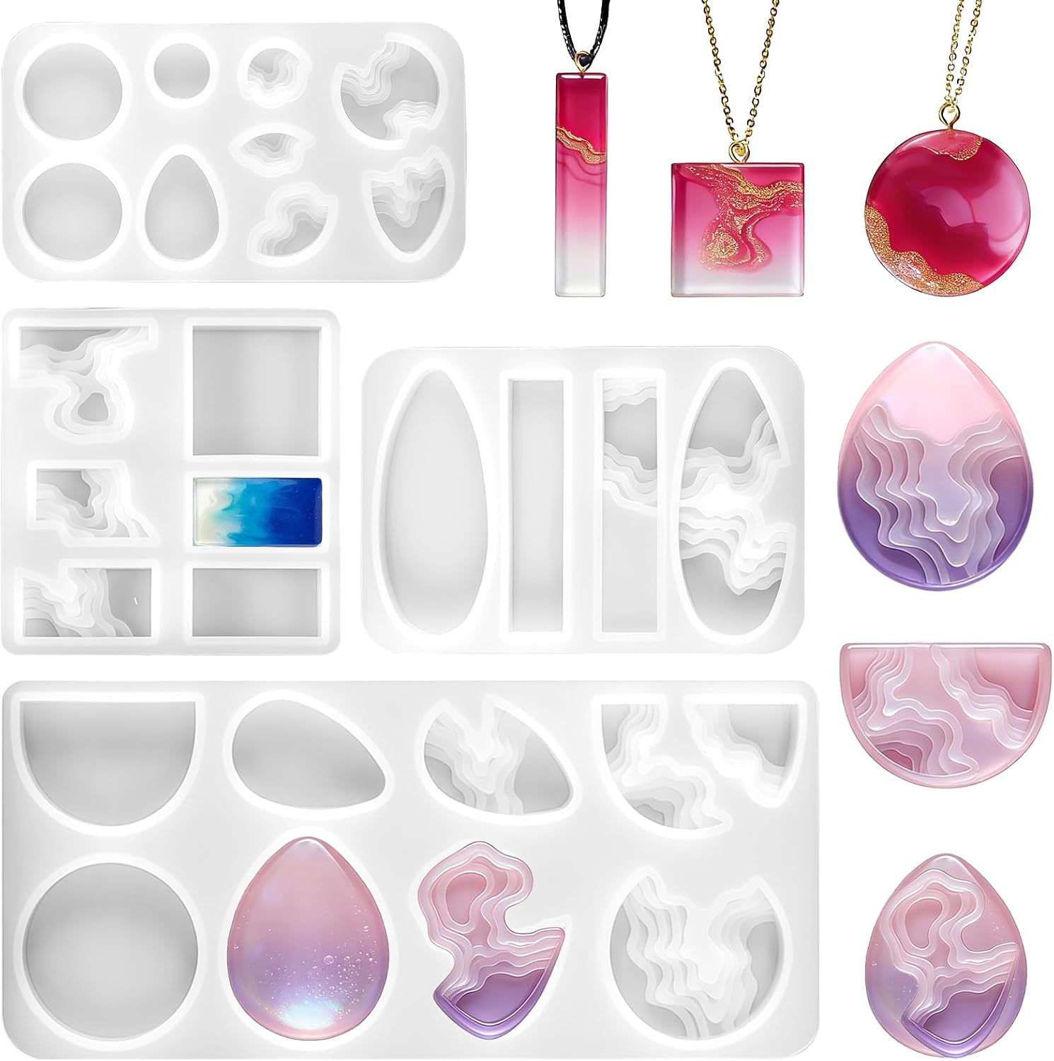 4 Pcs Resin Jewelry Molds Island Resin Pendant Molds for Casting Island Silicone Mold for Necklace Keychain Earring Pendant Ocean Themed Style Silicone Epoxy Mold for Clay UV Epoxy Resins DIY Gift