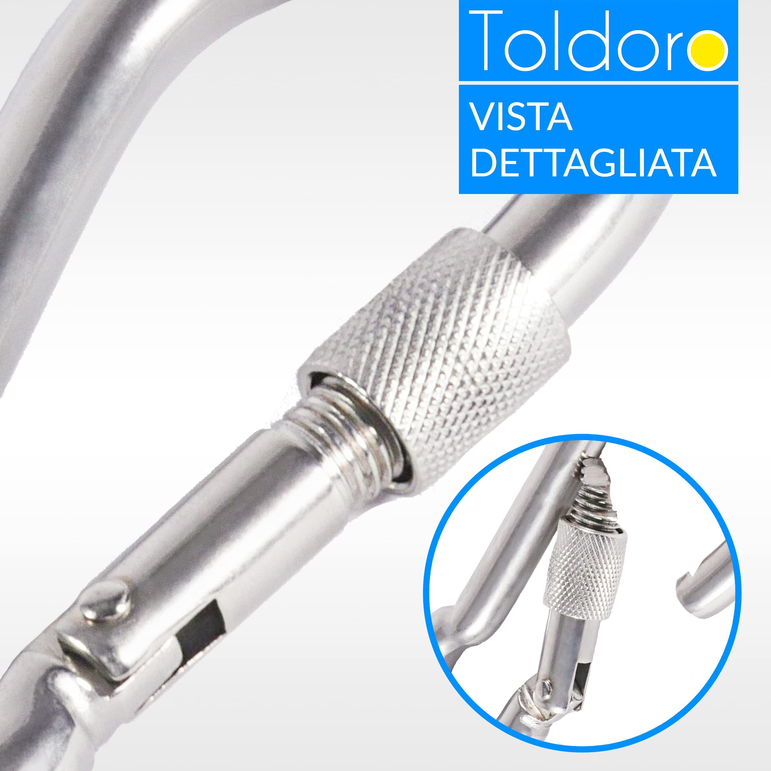 Toldoro Moschettone in acciaio inox con chiusura di sicurezza, moschettone 70 mm, moschettone per il fissaggio, moschettone in acciaio inox con chiusura