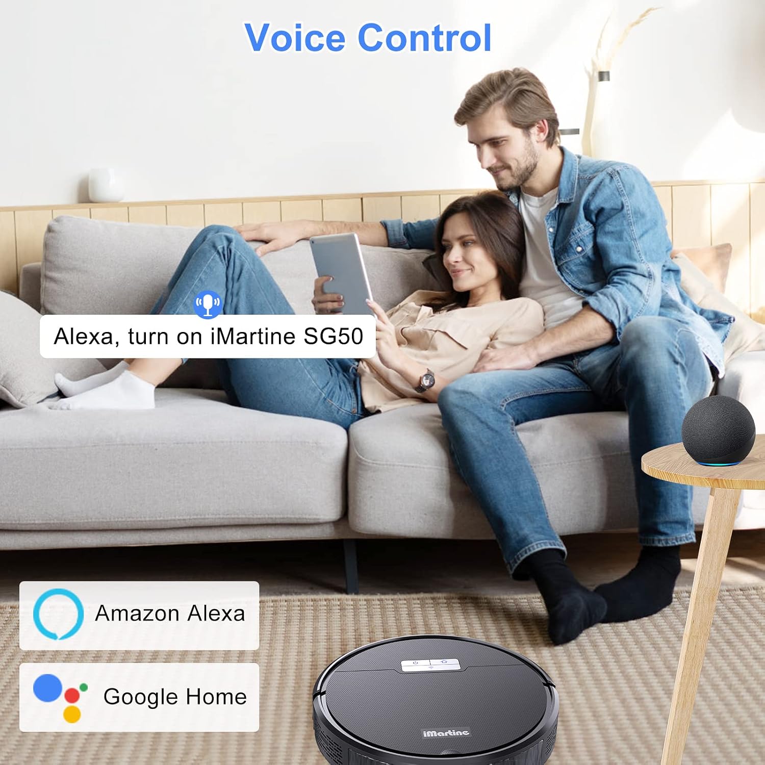 iMartine Robot Vacuum and Mop Cleaner APP&Remote Control, Wi-Fi, Compatible with Alexa and Self-Charging, Ideal for Carpet, Hard Floors, Pet Hair Cleaning(2000Pa)
