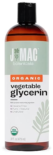 J MAC BOTANICALS, Aceite de glicerina vegetal orgánico (botella de 16 onzas) Hidratante y suavizante, glicerina orgánica líquida natural 100% pura