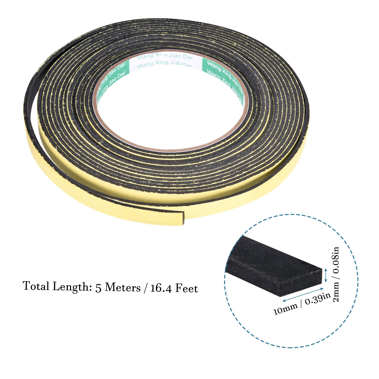 Ruban D'étanchéité En Mousse EVA Auto-adhésif - 10mm X 1mm X 5m, Noir, Pour Portes, Fenêtres Et Isolation Phonique