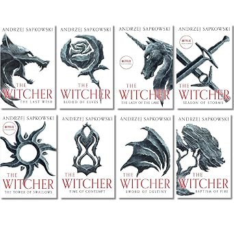 The Witcher 8 Books Collection Set The Last Wish, Sword of Destiny, Blood of Elves, Time of Contempt, Baptism of Fire, The Tower of The Swallow, The Lady of the Lake, Season of Storms