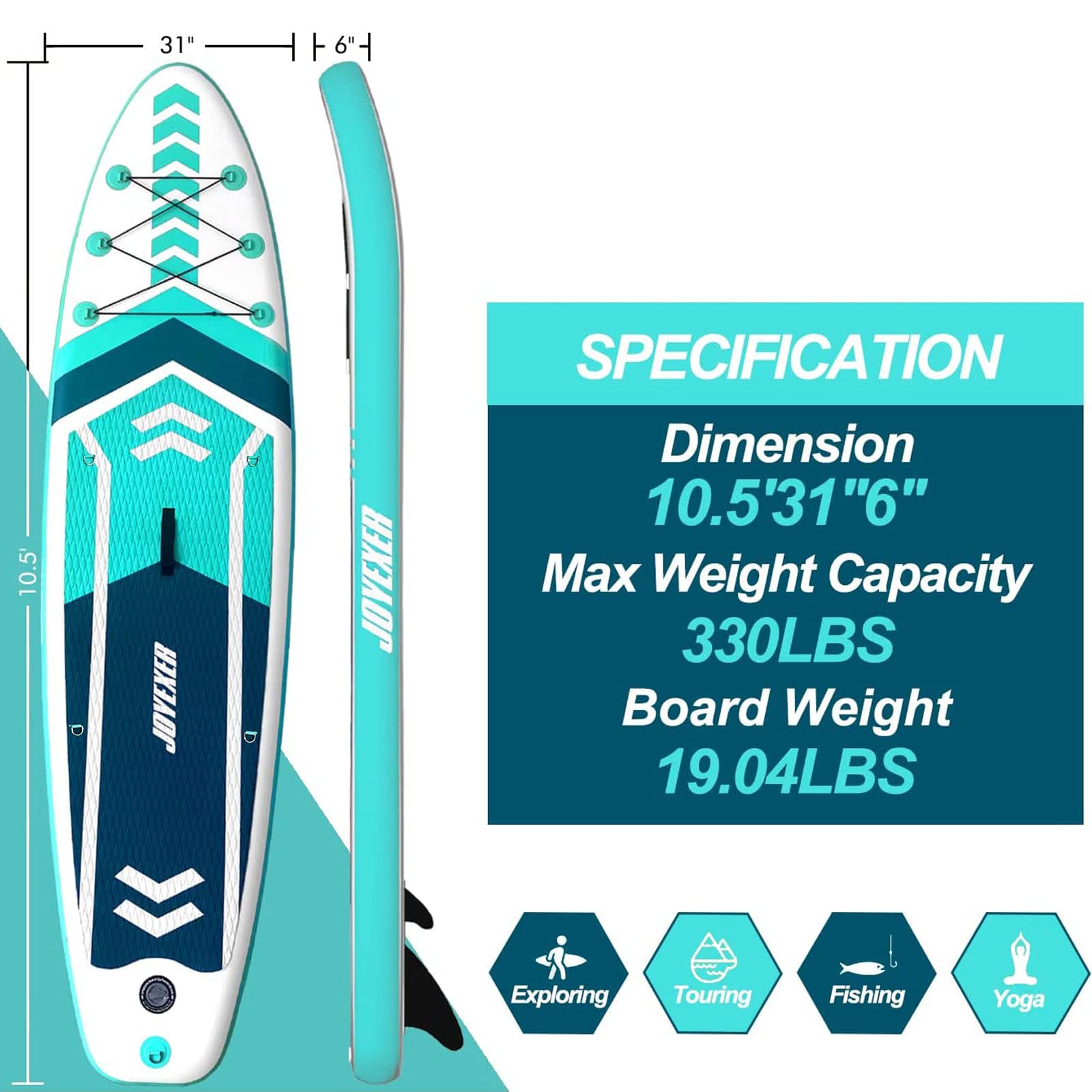 JOYEXER Inflatable Stand Up Paddle Board10'5"x31"x6" SUP ISUP Board