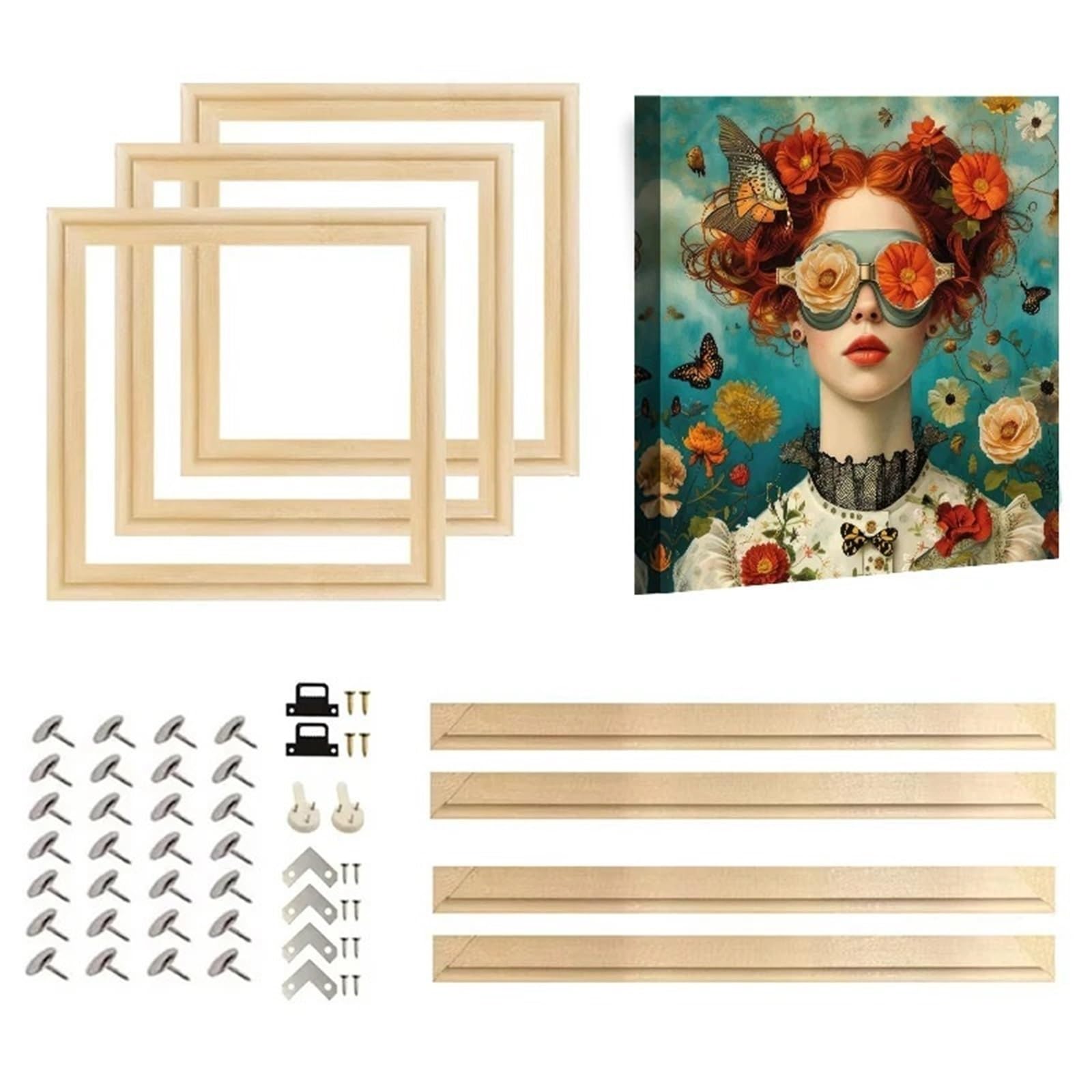 MDSIOKHJ Canvas Stretcher Bars Square DIY Natural Wooden Pictures Frame For Wall Canvas 30X30 40X40 Diamond Painting Large Size Picture Poster(50x50cm)