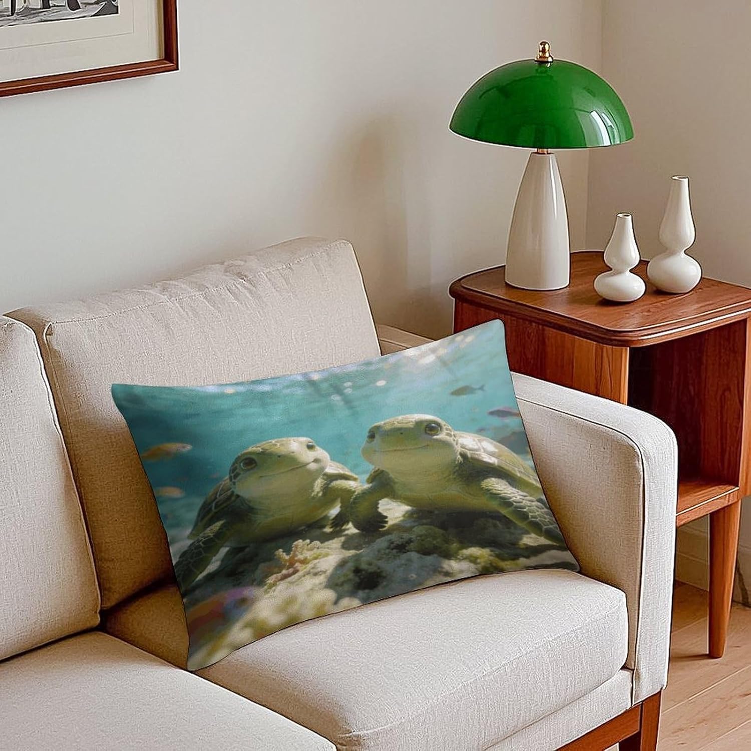 Cute Turtles Pillowcase,Elegant Designed Home Decor,Velvet Pillowcase,Soft and Cozy,Pillow Case Cover with Hidden Zipper for Bedroom, Sofa, Couch
