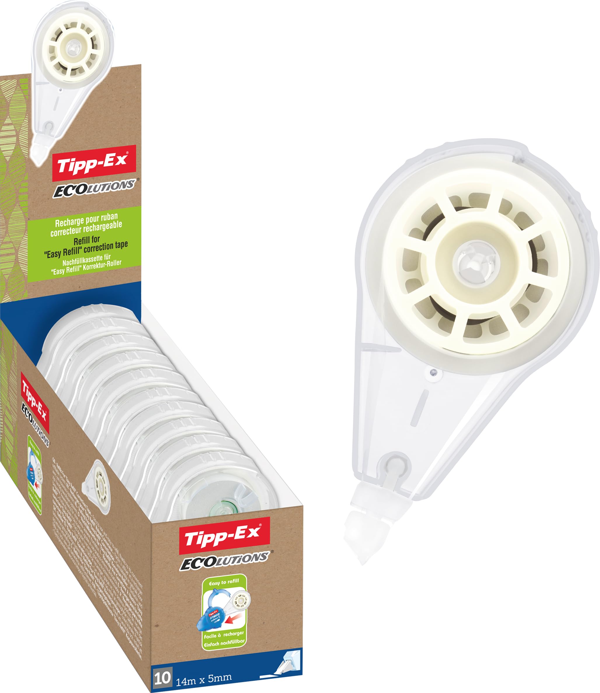 Tipp-Ex Korrekturroller Easy Refill Nachfüllkassetten, 14 m x 5 mm, 10er-Pack, ideal für das Büro, das Home Office oder die Schule