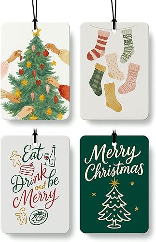 Miniatura 15 de Ambientador de aire bohemio de Navidad para automóvil, 4 piezas, feliz y brillante, Navidad, Papá Noel, ambientador colgante para autos, armario