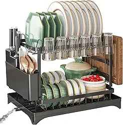 Escorredor de Louça Inox Modular com Porta Pratos, Talheres e Copos (Preto)